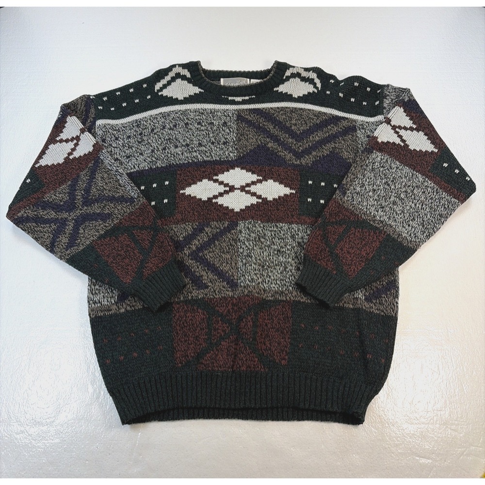 Vintage Method Sweater Men's Extra Large Snowflake Geometric Knit Grandpacore